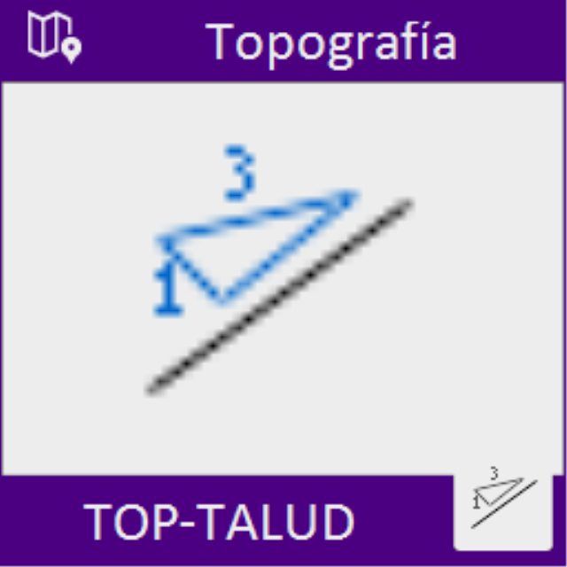 Permite representar el factor de un talud de todas las formas posibles. El valor del factor y la posición del símbolo que lo representa se recalculan automáticamente al modificar la entidad a la que están asociados.