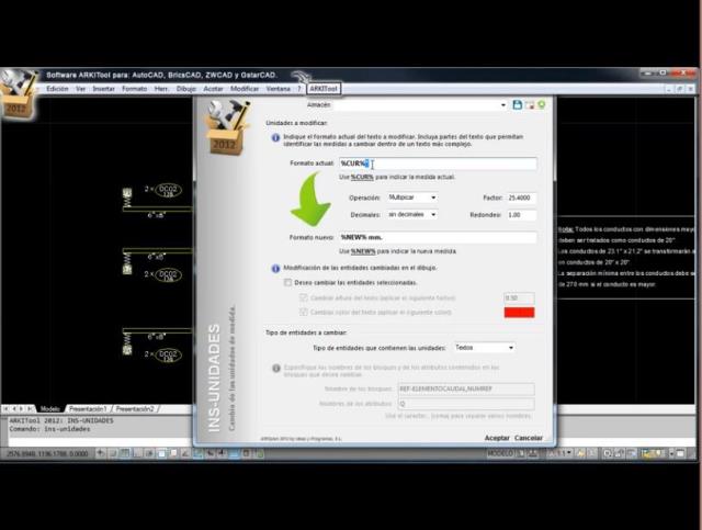 Permite modificar las unidades de medida de ciertas entidades del dibujo, pudiendo configurar el factor de conversión.