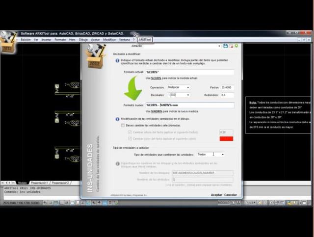 Permite modificar las unidades de medida de ciertas entidades del dibujo, pudiendo configurar el factor de conversión.